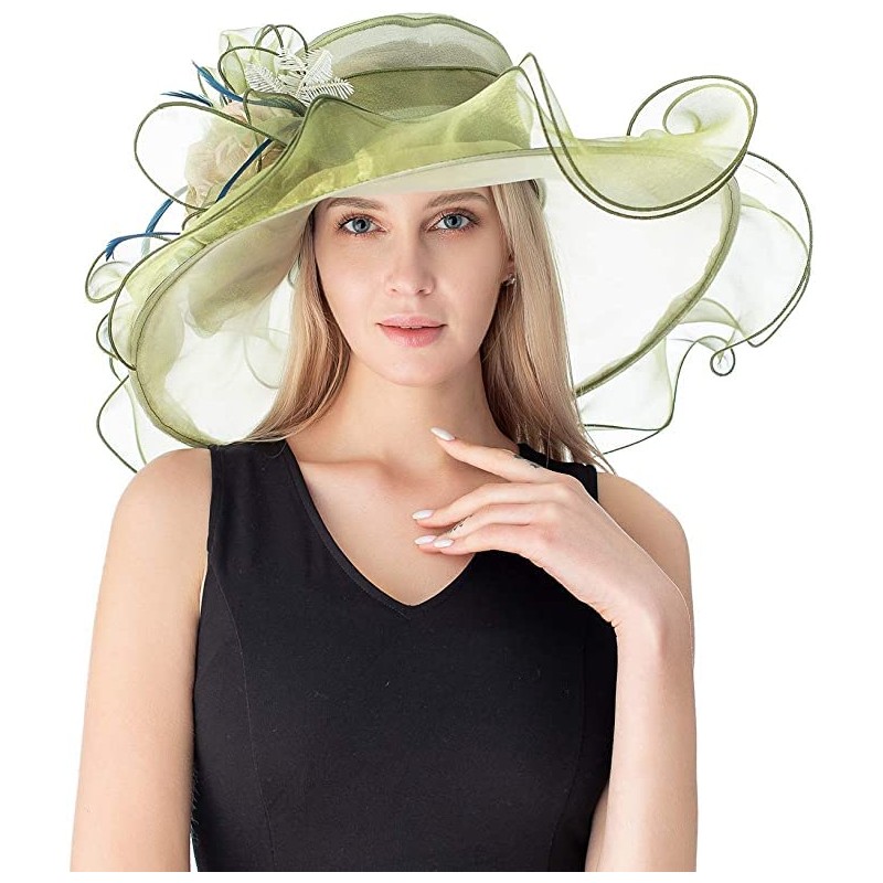RZTA Women's Kentucky Derby Church Dress Hat Wide Brim Leaf