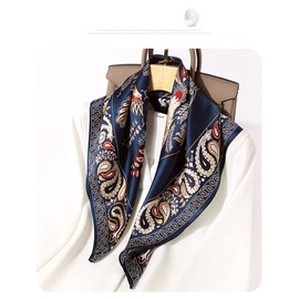 Bufanda de seda de morera 100% pura de 27 x 27 pulgadas, bufanda cuadrada para la cabeza, bufanda para el cuello, bufanda para la cabeza para mujeres con embalaje de regalo, Blue-tree & Bird, 27in