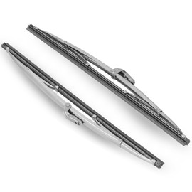 12" and 12" Vintage Front Windshield Wipers (Pack of 2), Polished Stainless Steel Bayonet Type Windshield Wiper Blades 6mm Bayonet Width for Oldtimers/Boat, Silver