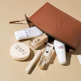 AW BRIDAL Makeup Bags for Women Travel Toiletry Bag with Luggage Tag, Makeup Pouch Cosmetic Pouch Skincare Bag Mother's Day Gift Wedding Gifts Birthday Gifts for Women, Letter N