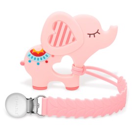 MISSLILI Teething Toys for Babies 0-6 6-12 Months Baby Teethers with Clip Silicone Baby Teether Toys for Boys and Girls Infant Teething Relief for Teething Elephant Shape, Pink