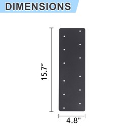 2 Pcs Straight Steel Plate, I Shape Flat Bracket (actual size 15.7 “L x 4.8 ”W), Heavy Duty Black Flat Straight Mending Bracket Plate For 6"x6” Repairing House Beams, Furniture, Gazebos, Truss Frames