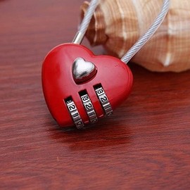 Mini Love Heart Lock,Red Heart Padlock, Mini Code Lock, Wire Rope 3-Digit Code Combination Padlock for Travel Bags/Suitcase/Lockers/Backpacks/Jewelry Boxes，Padlocks and Hasps
