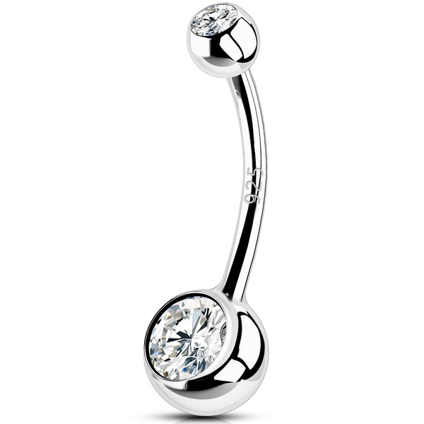 OUFER 14G 925 Long Belly Button Bar Sterling Silver Belly