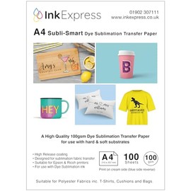 Ink Express Subli-Smart High Release A4 100gsm Dye Sublimation Transfer Paper Compatible with EPSON, SAWGRASS, RICOH, Brother Sublimation Printers (100)