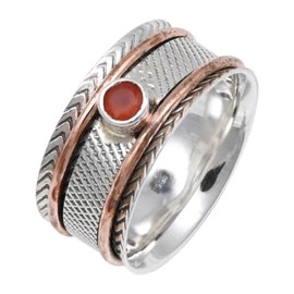 JEWELSTREZORO Karneol Edelstein 925 Sterling Silber Spinnerring Männer & Frauen Meditationsring Alle Größen Handarbeit Schmuck TSR157G_73 (23.2)