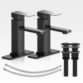 Casavilla Bathroom Faucets Set with Pop Up Drain, Modern Single Handle Black Bathroom Sink Faucet w/Deck Plate(1 or 3 Hole), Farmhouse RV Vanity Sink Faucet-2 Sets, baño lavamanos Llave