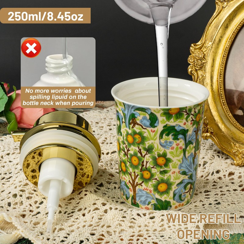 Vintage Ceramic Foaming Soap Dispenser for Bathroom & Kitchen Refillable