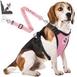 Lukovee Dog Seat Belt for Car, Adjustable Dog Car Harness for Large Medium Small Dogs, Soft Padded & Breathable Mesh Dog Seatbelt with Car Strap and Carabiner(Pink Double Clip,Medium)