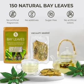 Bay Leaves Tea - 150 Dried Whole Leaves, 1.06 oz, Hojas de Laurel, 100% Natural Sun Dried, Caffeine-Free Herbal Tea, For Brewing or Cooking, Immune & Wellness Support