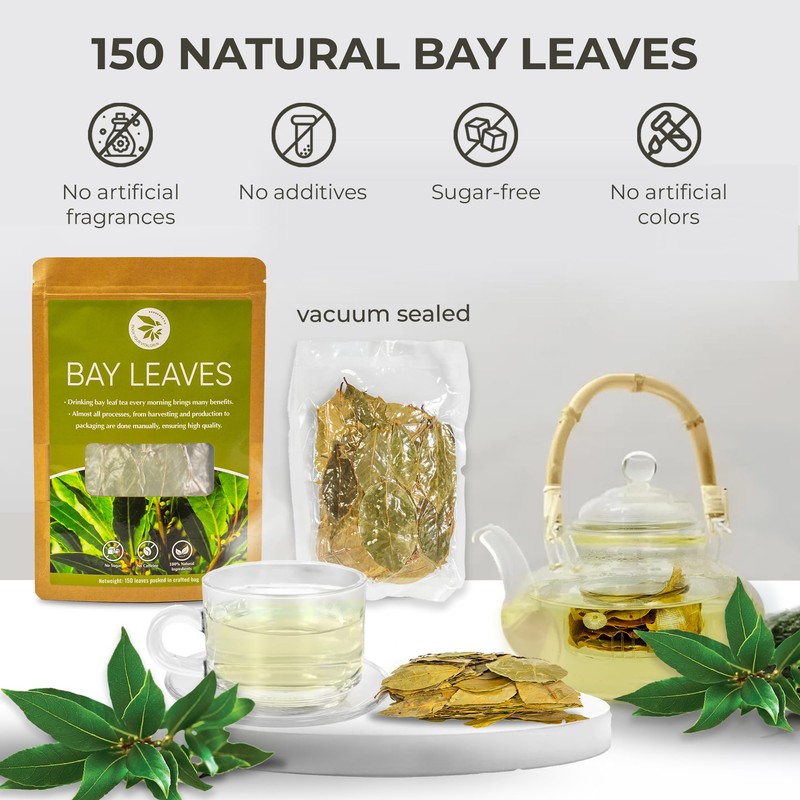 Bay Leaves Tea - 150 Dried Whole Leaves, 1.06 oz,