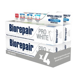Biorepair, Pro White Zahnpasta, 4 Packungen à 60 ml, aufhellende Zahnpasta mit PVP-Polymer-Technologie, repariert Nagellack und Zahnstein für weiße und strahlende Zähne, ohne Fluorid