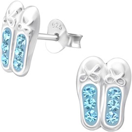 JAYARE Girls' Ballerina Shoes Earrings 925 Sterling Silver Glitter Crystals Ballet Stud Earrings Children's Earrings Kids Girls Earrings, Sterling Silver, Crystal