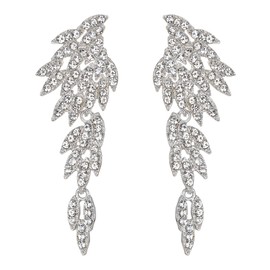 Clearine Statement Earrings Art Deco Leaf Cluster Dangle Chandelier Long Drop Stud Earrings for Women Clear Silver Tone, Crystal Alloy Steel
