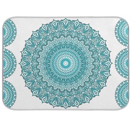 Super Absorbent Dish Drying Mat, Microfiber Fast-Drying Dish Mat, 24" x 18", Kitchen Dish Drying Pad, Boho Ethnic Turquoise Mandala
