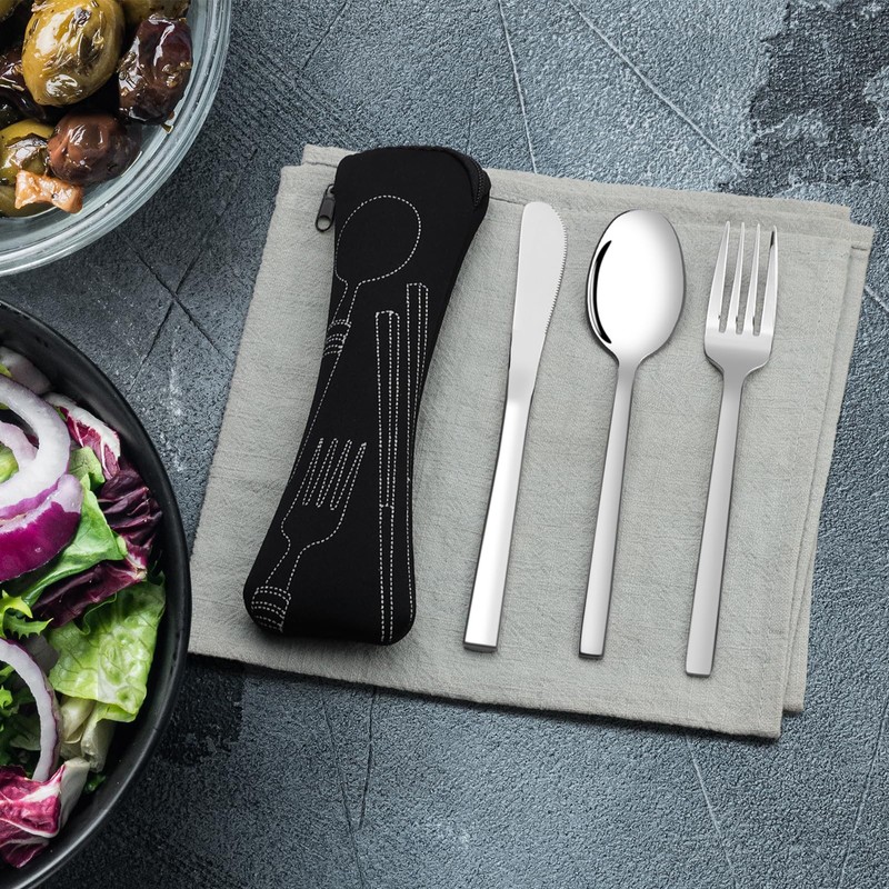 Ewingger 4 Set Stainless Steel Travel Cutlery with Case, 12