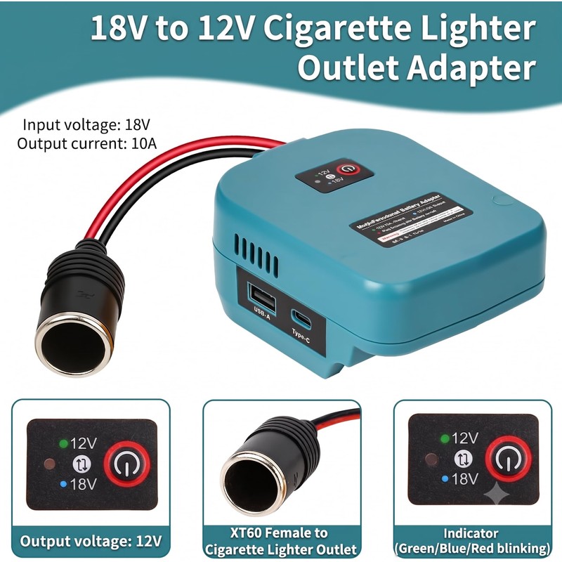 18V to 12V Step-Down Adapter for Makita 18V Battery Power