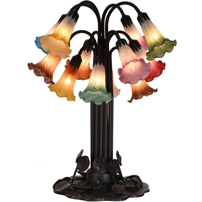 Bieye LS03S Lily Flower Blown Glass Lampshade (White Purple, Opening