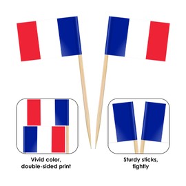 AhfuLife Pack of 100/200 Cocktail Stick Flags, Toothpick Flag for Sandwich Food Cupcake Toppers Cocktail Fruit Tableware Party Supplies Pub Decor (Pack of 100, France Toothpick Flag)