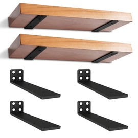 Pack of 4 Floating Shelf Brackets, 25 cm Floating Shelf Brackets, Shelf Brackets, Heavy Duty Shelf Brackets, Metal Wall Brackets for Wall Mounting, Black