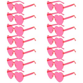 BOUBONI 14/28 Pack Heart Shaped Sunglasses for Women Rimless Heart Party Glasses Bulk Colored Love Sunglasses for Party (14, Rose Red)
