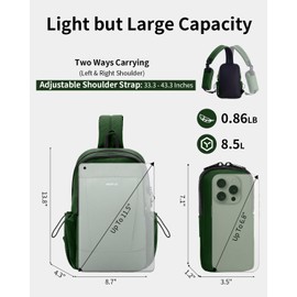 ECOHUB Crossbody Bags for Women Men, Anti-Theft RFID Blocking Roomy Sling Backpack with Sturdy SBS Zippers Water Resistant Chest Shoulder Bag Daypack with 9 Pockets Casual Outdoor Hiking, Army Green