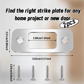 2 Pack Deadbolt Strike Plate Door Strike Plate Spacer 1" x 2-1/4" Round Corner Door Backplate with 4 Screws Door Lock Plate Door Lock Replacement Parts Steel Color