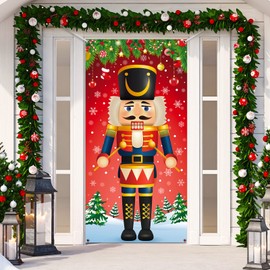 Christmas Door Cover Nutcracker Door Decor Merry Christmas Door Cover Holiday Door Cover Christmas Door Hanging Cover Xmas Door Wrap for Indoor Outdoor Front Door Decor Supplies 71 x 35 Inch (White)