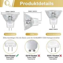 VIIVUU MR11 12V 20W Halogen Bulbs, GU4 20W Halogen Spotlight 2700K Warm White Halogen Bulbs, Reflector Dimmable 300LM for Ceiling Lighting, Cooker Hood, Spotlight, Bathroom, Pack of 6