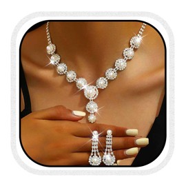 Unicra Pearl Bridal Jewelry Set Silver Rhinestone Wedding Necklaces and Earrings Set Formal Costume Prom Crystal Jewelry Sets for Women and Brides (Silver, One Size)