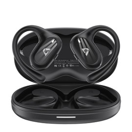 Riibox E7 Wireless Open Ear Headphone,Sports Wireless Headphones Bluetooth 5.4 Powerful Sound Microphone Adjustable Ear Hooks Fast Charging,Long-Lasting 47H with Magnetic Headphone Case (Black)