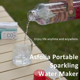 Asfolia Portable Sparkling Water Maker - Travel Soda Maker for Home & Outdoor, 1L Carbonating Bottle, 10 Pack CO2 Cylinders, Compact Carbonated Water Machine for Flavored Drinks, Soda Machine (Red)