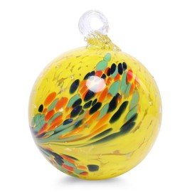 VCUTEKA Hanging Garden Gazing Ball, Hand-Blown Glass Witch Ball for Outdoor Garden Décor, 6" Yellow Swirl