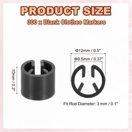 PATIKIL 300Pcs Clothes Hanger Marker Blank Plastic Garment Tags Size Hanger Markers Fit 3mm Rod for Garment Color Coding Snap Labels Accessories, Black