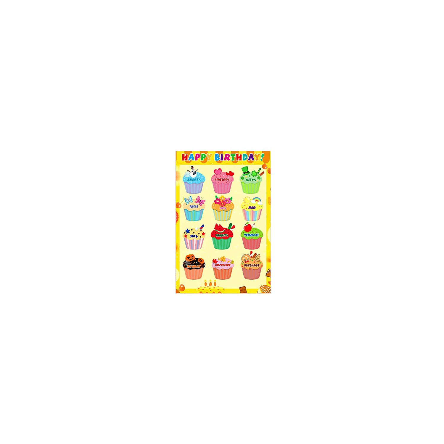 WaaHome Happy Birthday Chart Poster 12''x18'' Birthday Classroom ...