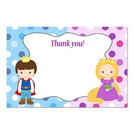 30 Blank Thank You Cards Prince Princess Kids Girl Boy Birthday Party + 30 White Envelopes