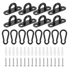 uxcell 8 Pcs Pad Eye Plate, 1.8 Inch 304 Stainless Steel Ceiling Hooks & Snap Hook Marine Hanging U Hook with Screws & Anchors for Securing Hanging, Black