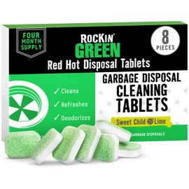 Rockin' Green Deep Cleaning and Deodorizing Tablets for Dishwashers, Washing Machines, and Garbage Disposals, Removes Odor and Residue (Garbage Disposal Cleaning Tablets, 8 Pack)