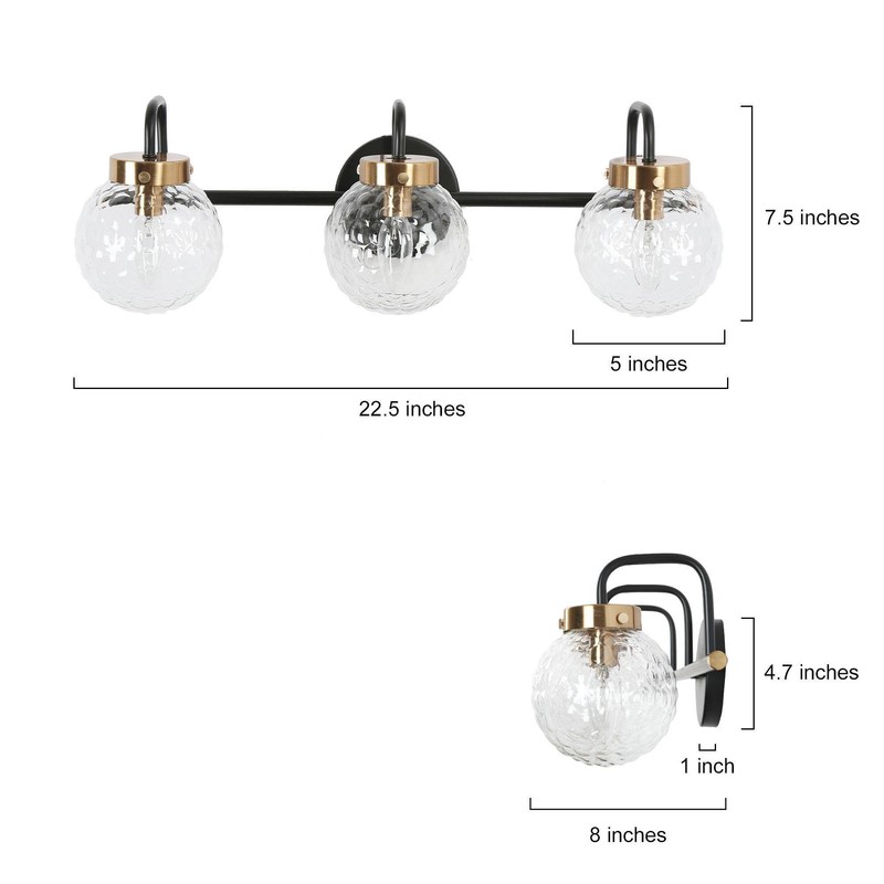 KSANA Black Bathroom Vanity Light Fixtures, Modern Farmhouse 3-Light Black