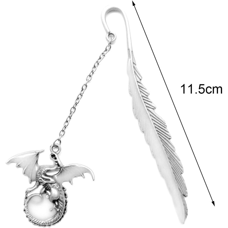 Kuskins Vintage Feather Dragon Metal Bookmark, 3D Antique Silver with