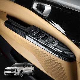 4Pcs Car Interior Window Switch Panel Cover Side Door Glass Lock Control Button Cover Compatible with KIA Carnival 2022-2026 Accessories (Carbon Fiber Pattern)