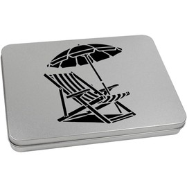 Azeeda 220mm 'Deck Chair With Parasol' Metal Hinged Tin/Storage Box (TT00272151)