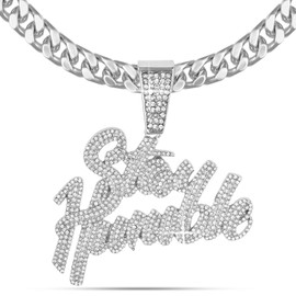 ICEDTAG Large Expressive Necklace Gold Silver Plated 5A+ Cubic Zirconia Iced Bling Out Luxury Diamond 24 Inch Cuban Link Necklace Chain for Men Women (White Gold - Stay Humble & 24 Inch Chain SET)