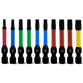 Meccion Professional 10-Piece Torx Screwdriver Bit Set 50 mm Length Security Star T10-T40 Magnetic Screwdriver Bits, 1/4 Inch Hex Shank