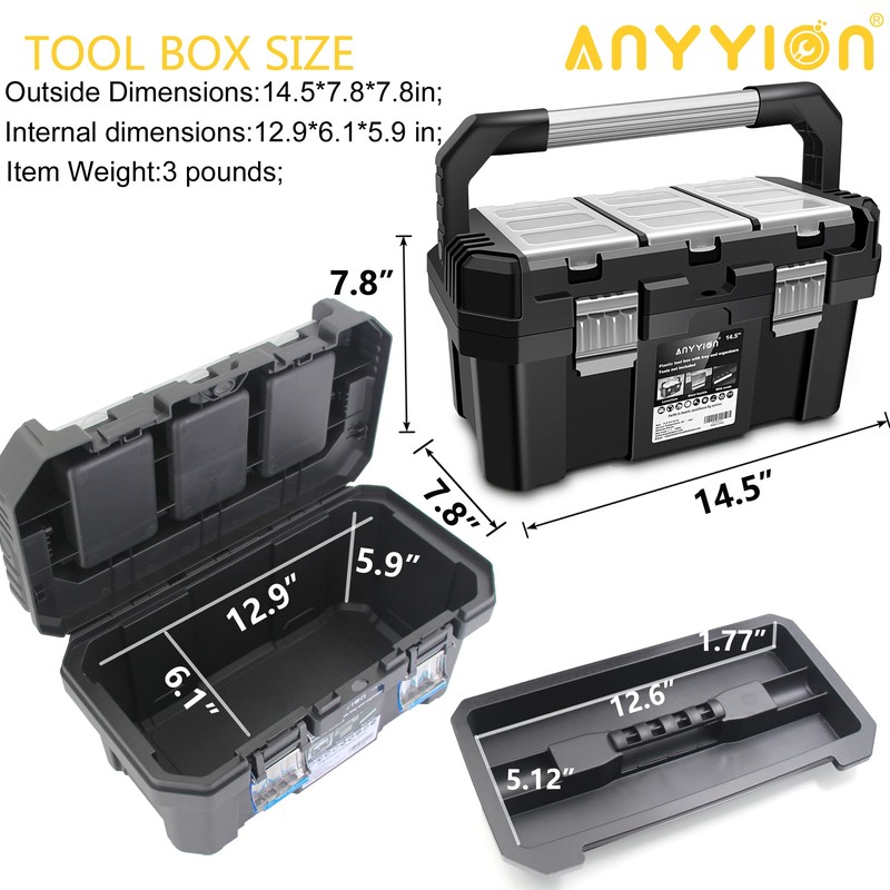 Anyyion 13 inch Small Tool Box with Removable Tray, Truly