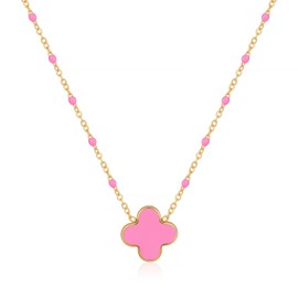 YADUDA Dainty Four Leaf Clover Choker Necklace Rose Pink Tiny Cute Clover Pendant Necklaces for Women 18K Gold Plated Stainless Steel Lucky 4 Leaf Pendant Jewelry
