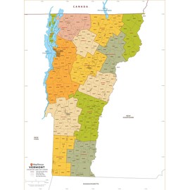 Vermont ZIP Code Map with Counties - Standard - 48.50 x 36 inch Poster - Front Lamination