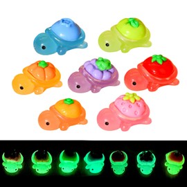 Cumnvulnt 49 Pieces Fruit Turtles Resin Figures, Luminous in the Dark (Pumpkin, Tomato, Strawberry and Others, 7 Each), Mini Luminous Turtles Resin