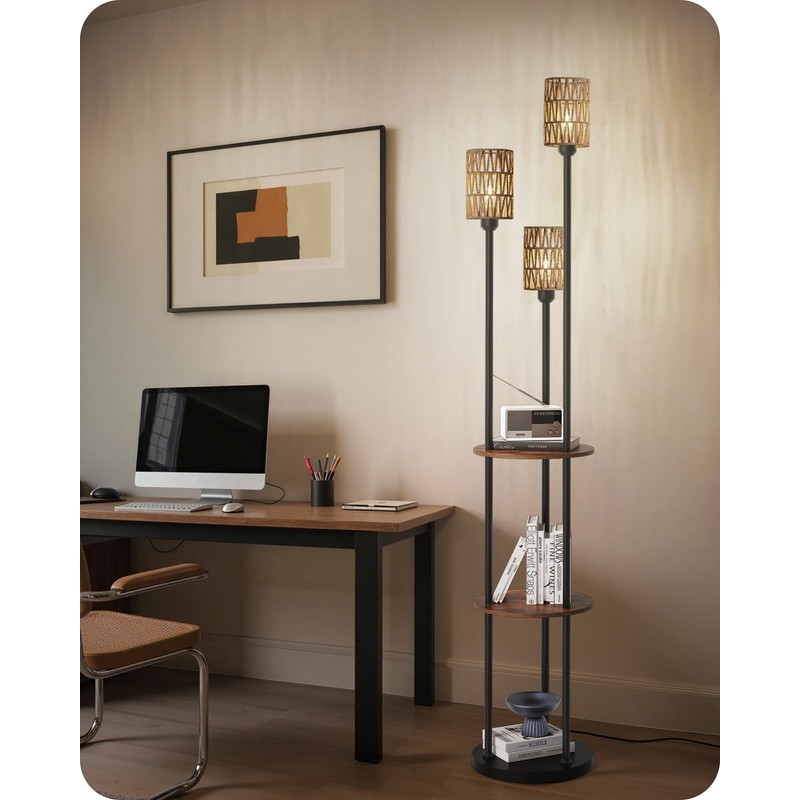 GOEBLESON Floor Lamp with Shelves, Boho Floor Lamp with Foot