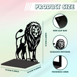 Peacoblue Metal Bookend Stopper Holder Stand for Shelves Decorative, 13.5x11x17.2 Modern Creative Heavy Duty Study Book End for Desk Shelf, 1 Pair (Lion)